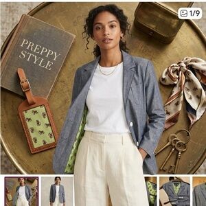 Tommy Hilfiger Grey Cotton Blazer Basset Hound Dog Print Lining Sz 12